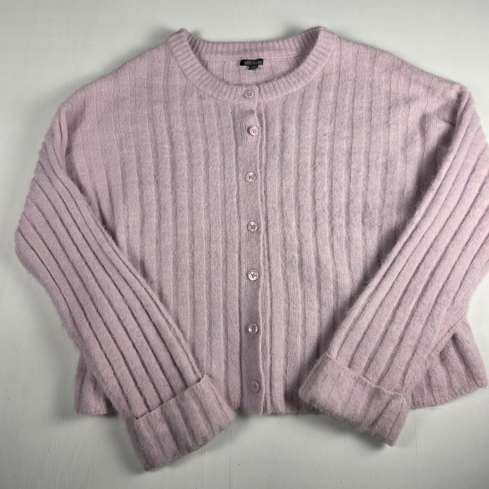 Wild Fable Lavender Fuzzy Ribbed Cardigan XXL Soft Girl Pastel Cropped Sweater